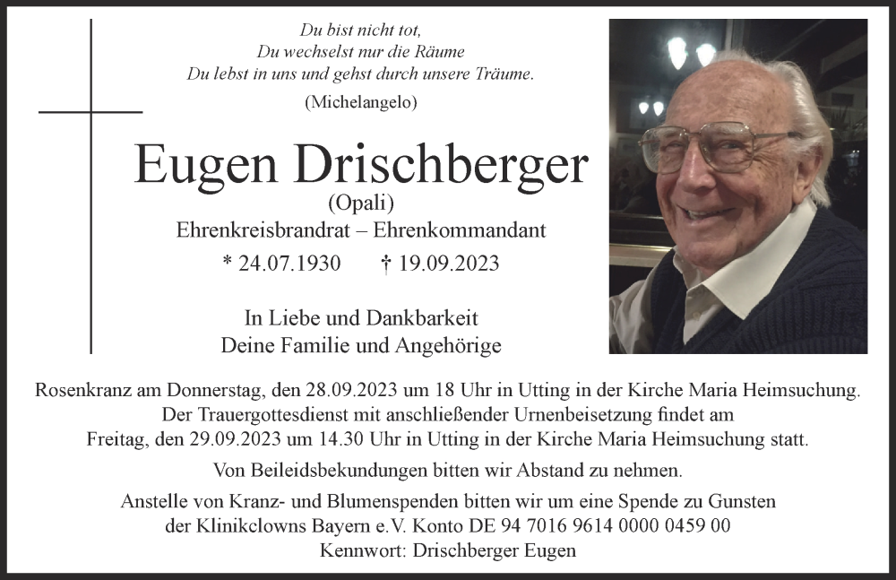  Traueranzeige für Eugen Drischberger vom 23.09.2023 aus Landsberger Tagblatt