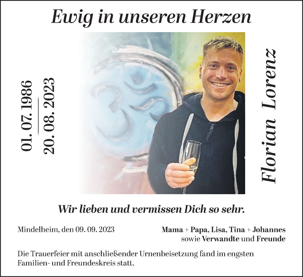  Traueranzeige für Florian Lorenz vom 09.09.2023 aus Mindelheimer Zeitung