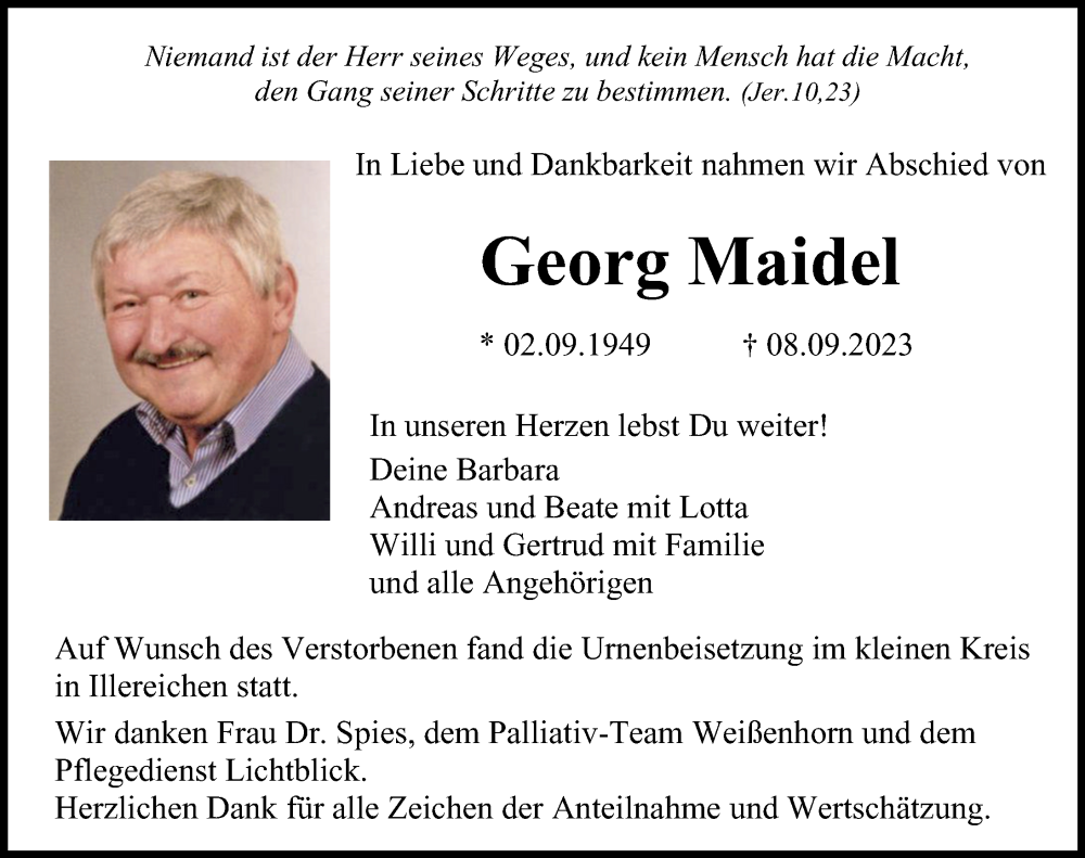  Traueranzeige für Georg Maidel vom 23.09.2023 aus Illertisser Zeitung