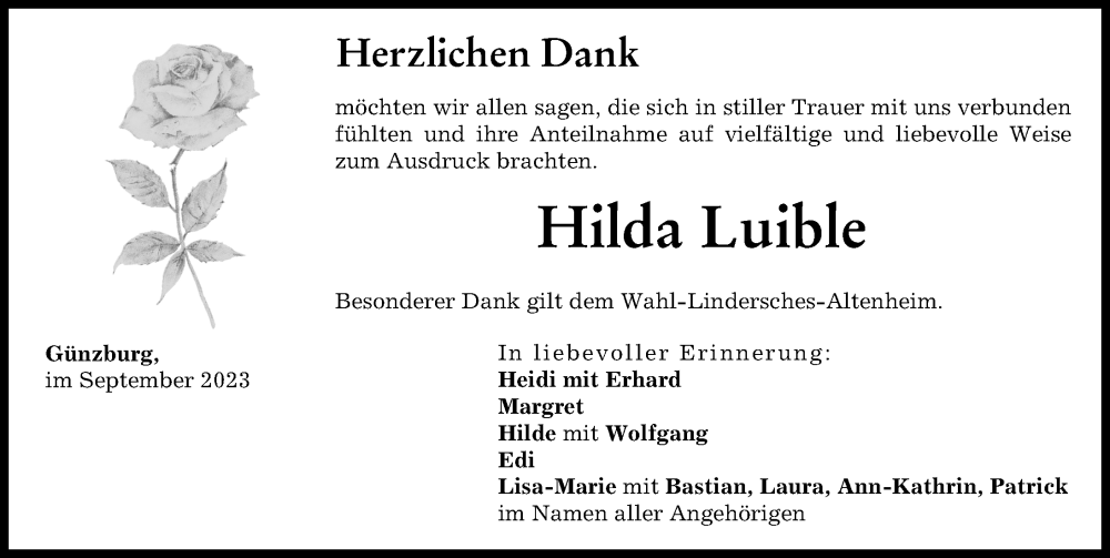 Traueranzeige von Hilda Luible von Günzburger Zeitung
