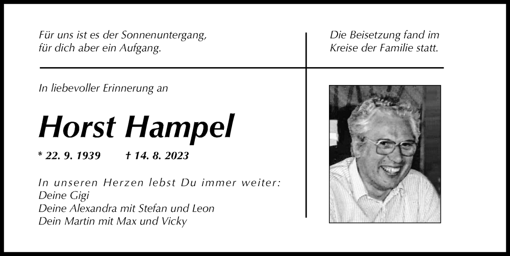 Traueranzeige von Horst Hampel von Augsburger Allgemeine