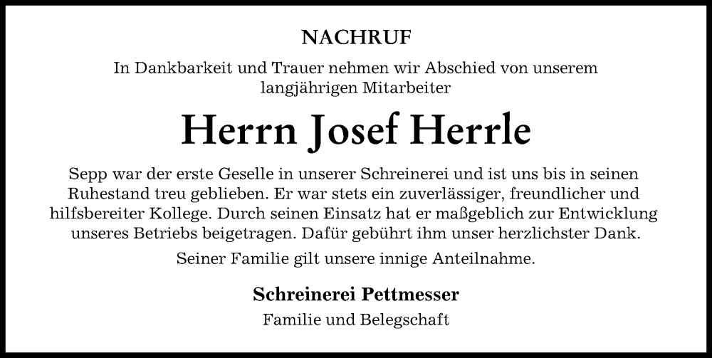  Traueranzeige für Josef Herrle vom 29.09.2023 aus Neuburger Rundschau