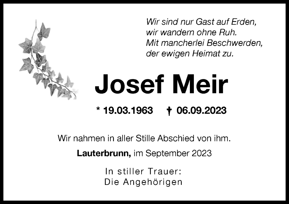  Traueranzeige für Josef Meir vom 27.09.2023 aus Augsburg-Land