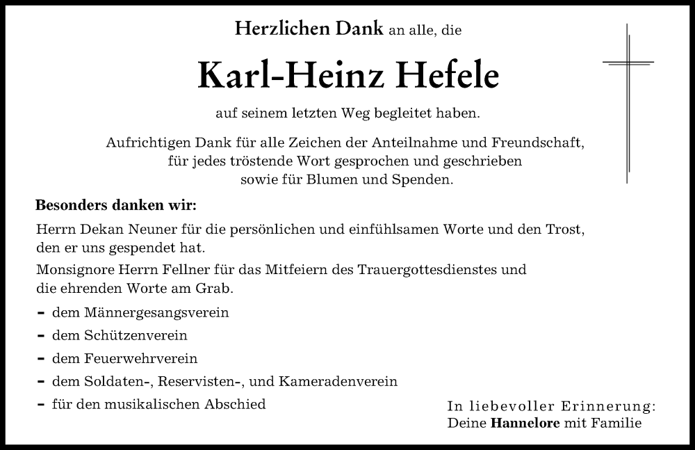 Traueranzeige von Karl-Heinz Hefele von Donauwörther Zeitung