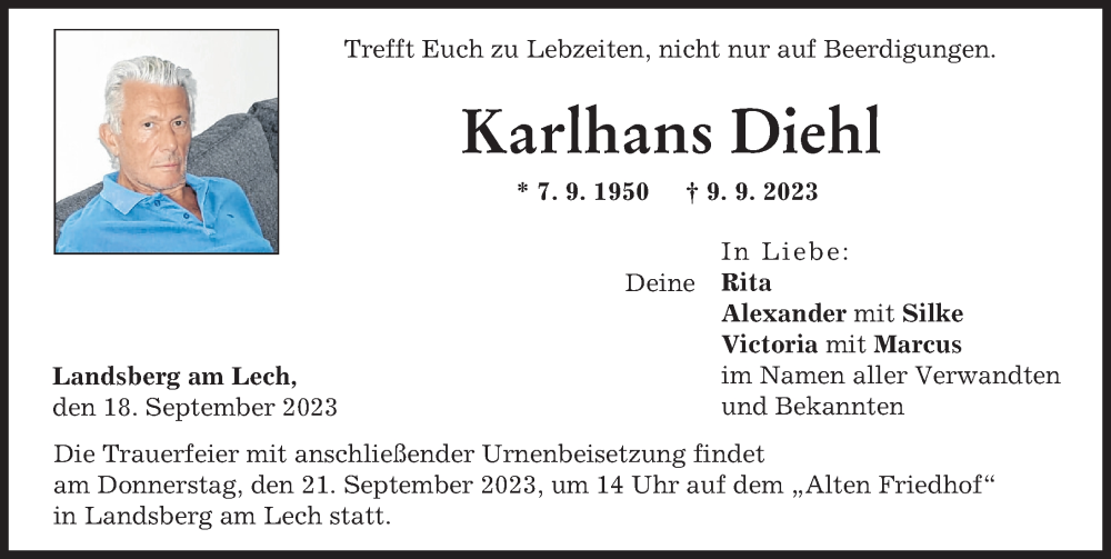 Traueranzeige von Karlhans Diehl von Landsberger Tagblatt