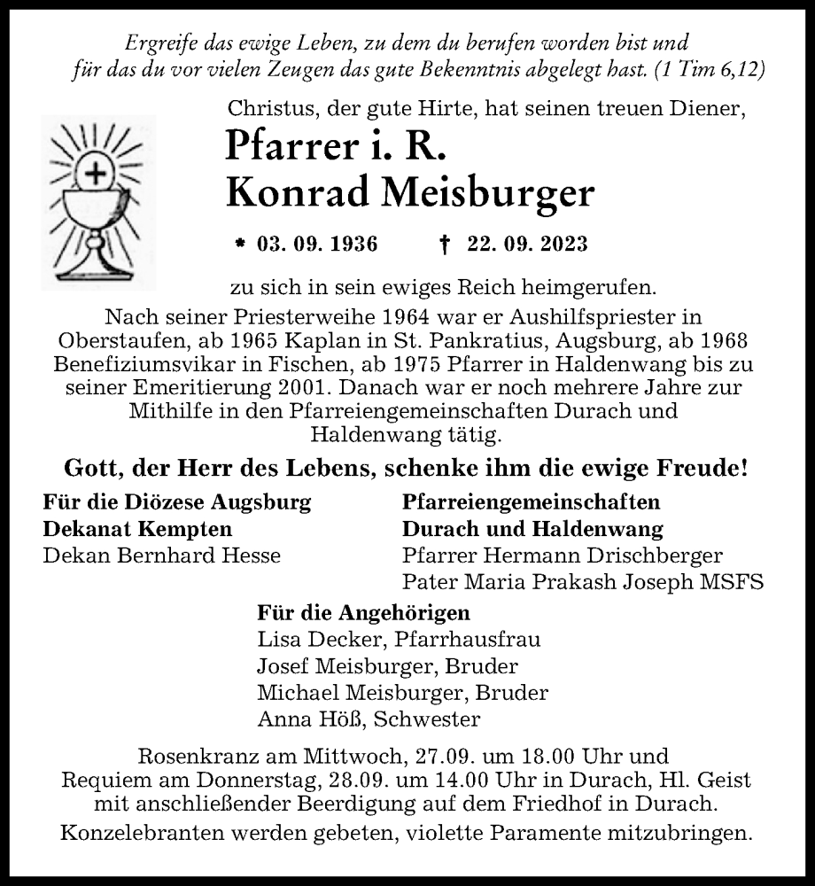 Traueranzeige von Konrad Meisburger von Augsburger Allgemeine