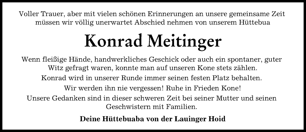  Traueranzeige für Konrad Meitinger vom 28.09.2023 aus Donau Zeitung