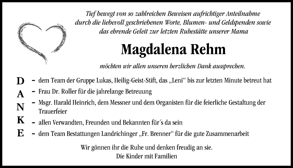  Traueranzeige für Magdalena  Rehm vom 23.09.2023 aus Donau Zeitung