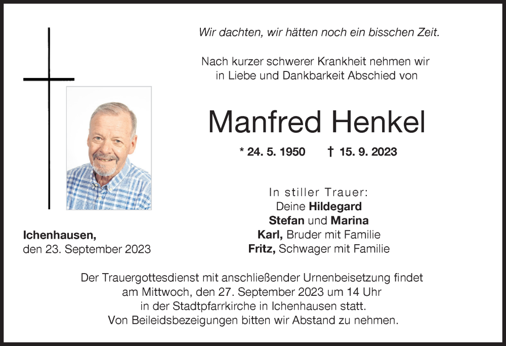  Traueranzeige für Manfred Henkel vom 23.09.2023 aus Günzburger Zeitung