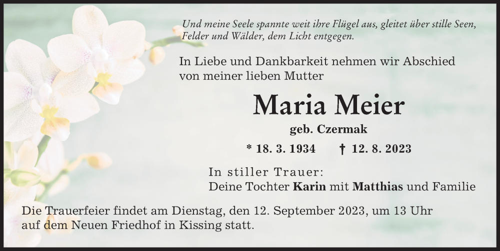 Traueranzeige von Maria Meier von Friedberger Allgemeine