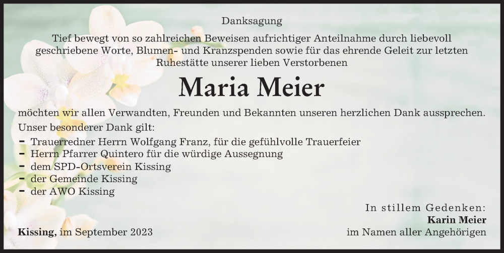 Traueranzeige von Maria Meier von Friedberger Allgemeine