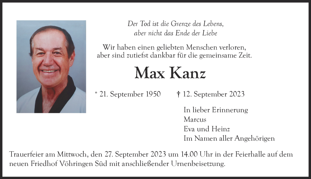  Traueranzeige für Max Kanz vom 23.09.2023 aus Illertisser Zeitung