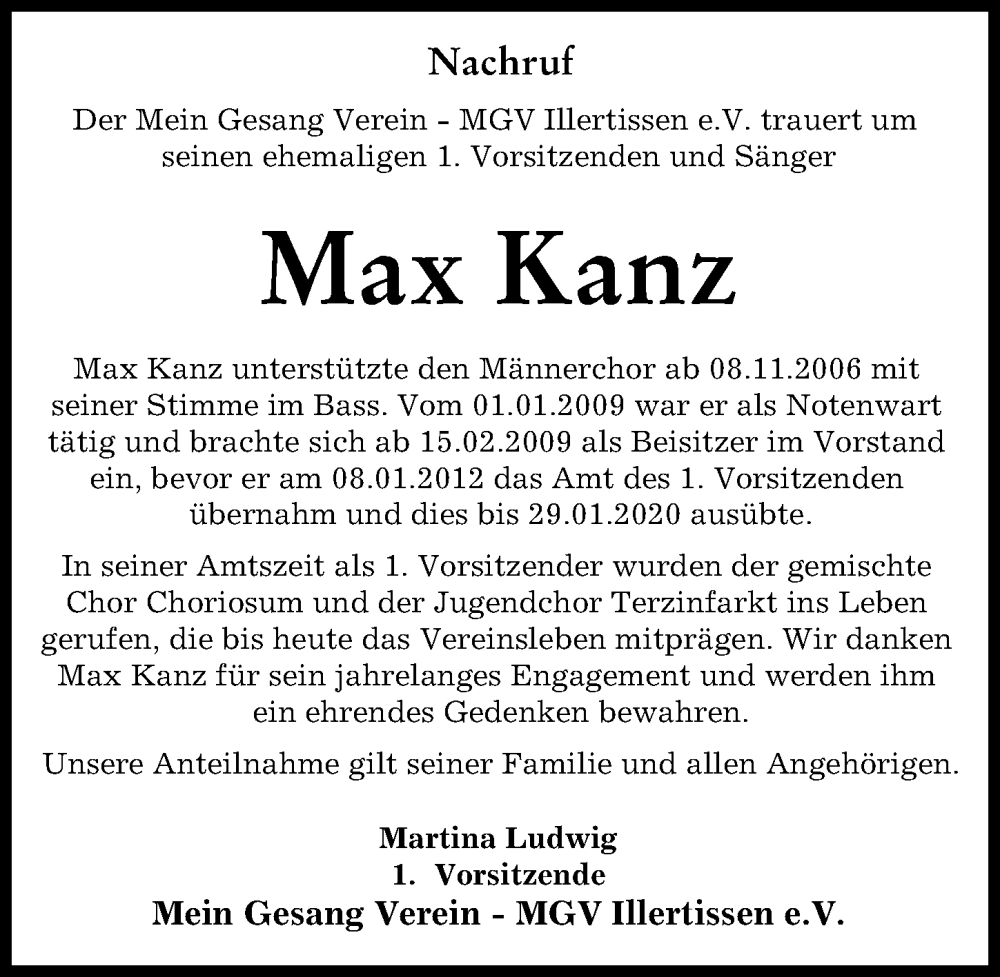  Traueranzeige für Max Kanz vom 23.09.2023 aus Illertisser Zeitung