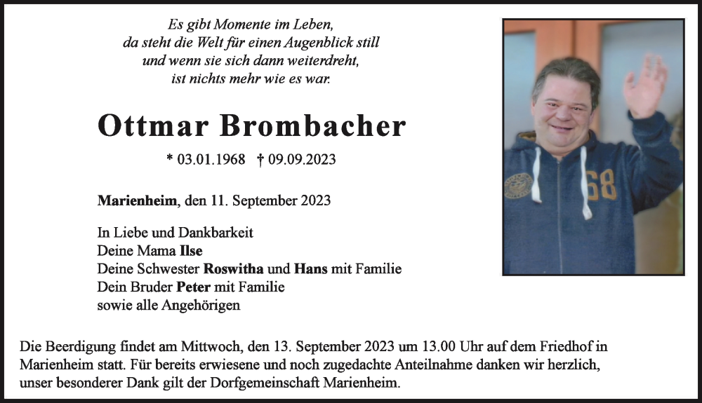  Traueranzeige für Ottmar Brombacher vom 11.09.2023 aus Neuburger Rundschau