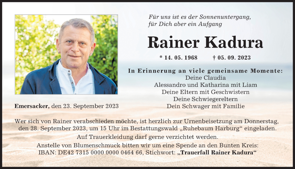  Traueranzeige für Rainer Kadura vom 23.09.2023 aus Wertinger Zeitung, Augsburg-Land