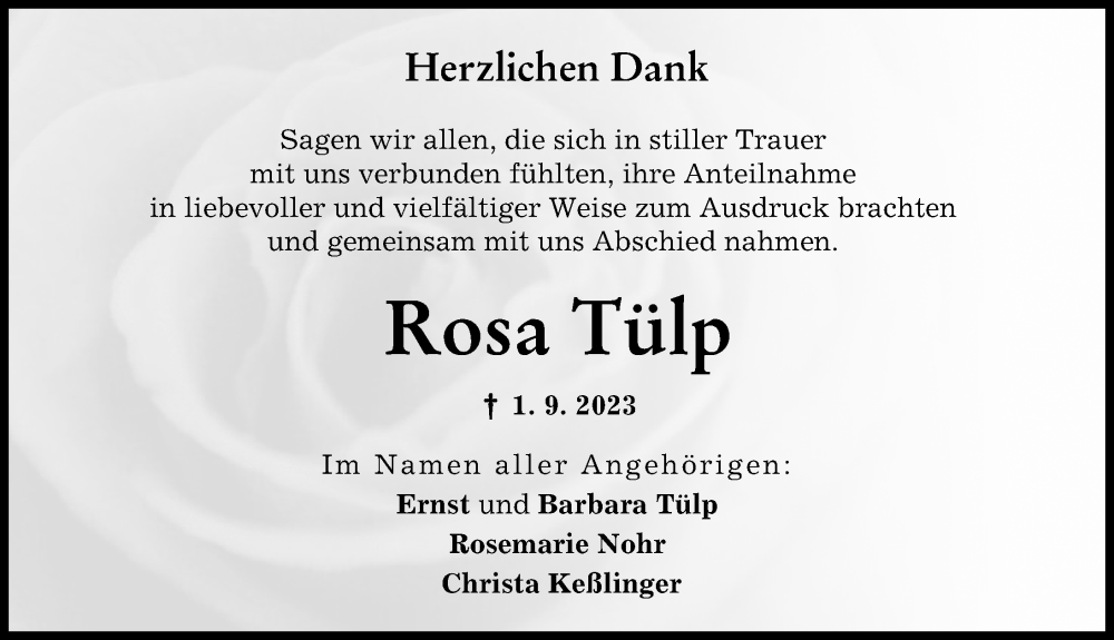  Traueranzeige für Rosa Tülp vom 29.09.2023 aus Illertisser Zeitung