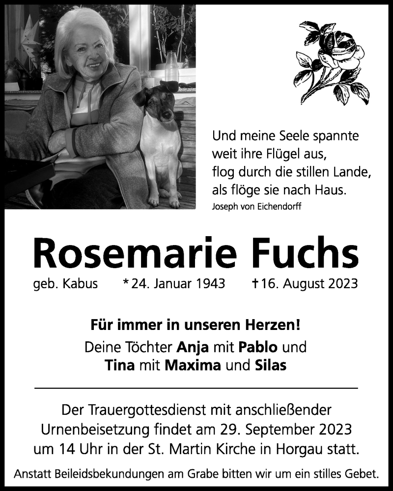 Traueranzeige von Rosemarie Fuchs von Augsburg-Land