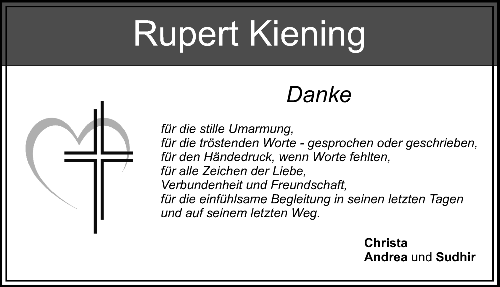 Traueranzeige von Rupert Kiening von Mittelschwäbische Nachrichten