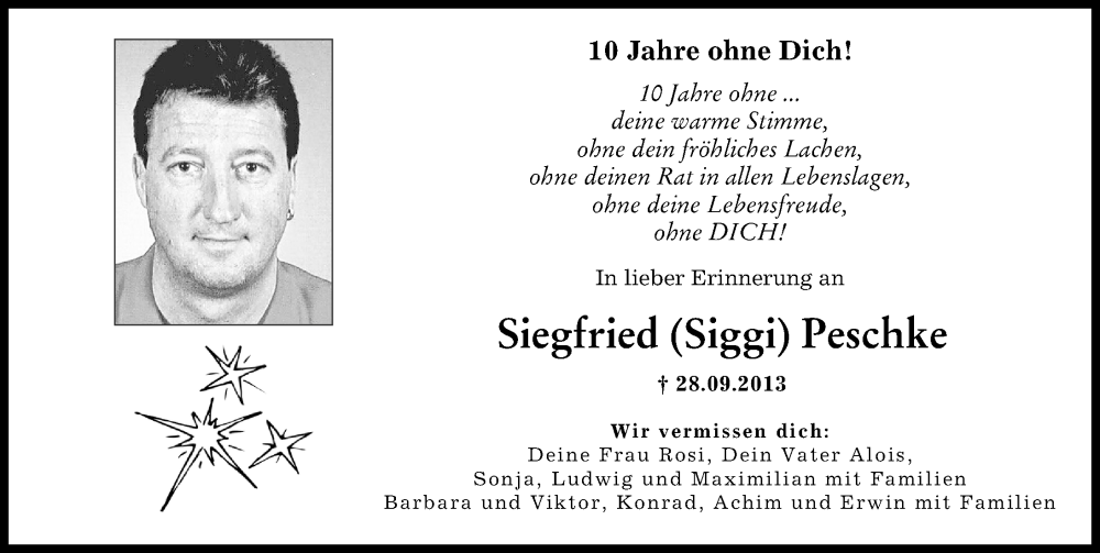  Traueranzeige für Siegfried Peschke vom 30.09.2023 aus Augsburger Allgemeine