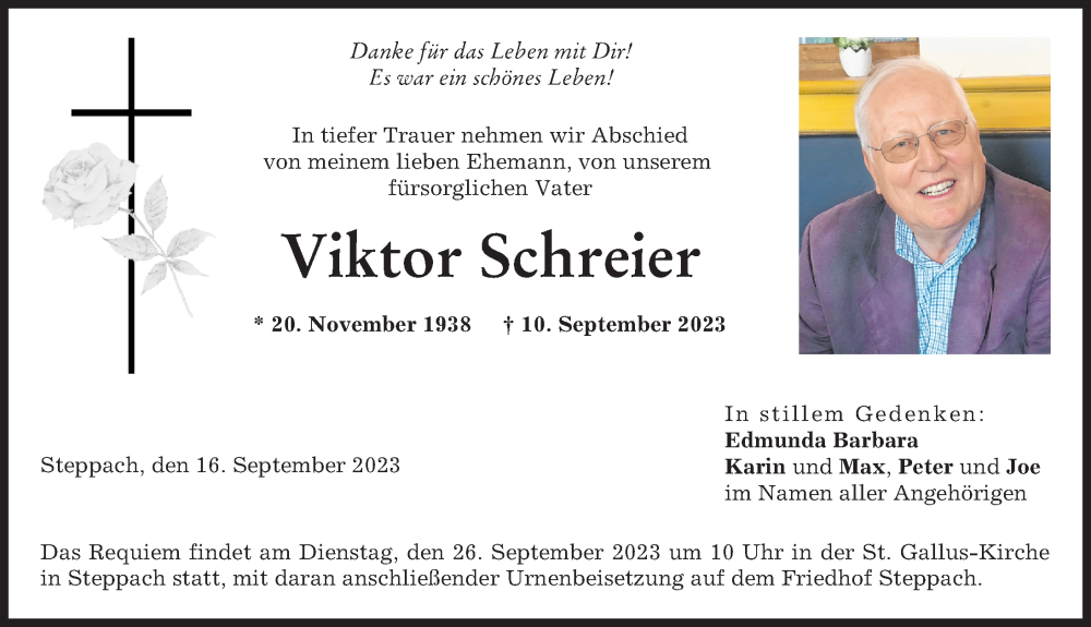 Traueranzeige von Viktor Schreier von Augsburger Allgemeine