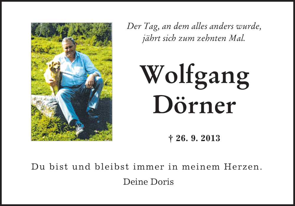  Traueranzeige für Wolfgang Dörner vom 26.09.2023 aus Augsburger Allgemeine