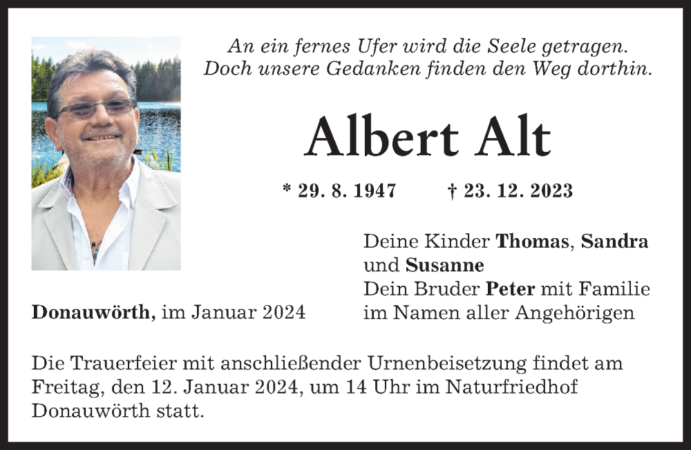 Traueranzeige von Albert Alt von Donauwörther Zeitung