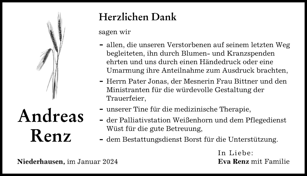 Traueranzeige von Andreas Renz von Neu-Ulmer Zeitung