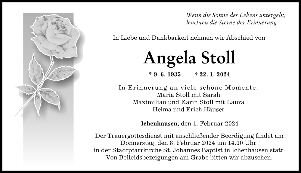 Traueranzeige von Angela Stoll von Günzburger Zeitung