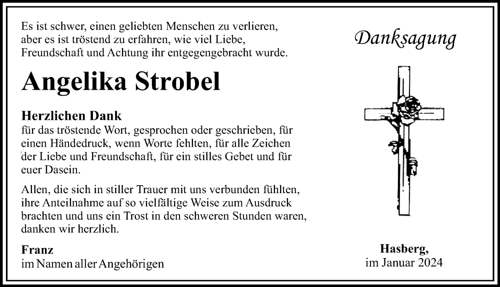 Traueranzeige von Angelika Strobel von Mindelheimer Zeitung, Mittelschwäbische Nachrichten