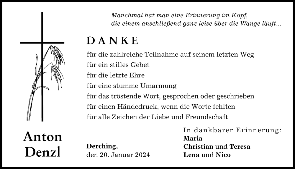 Traueranzeige von Anton Denzl von Friedberger Allgemeine