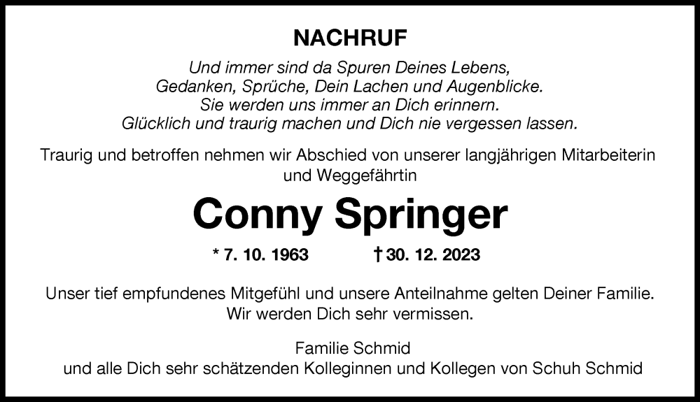  Traueranzeige für Conny Springer vom 23.01.2024 aus Augsburger Allgemeine