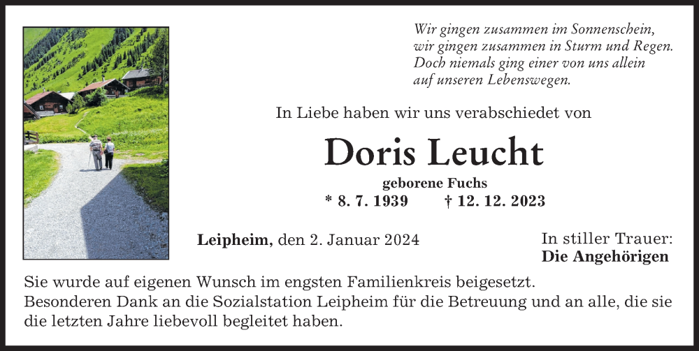 Traueranzeige von Doris Leucht von Günzburger Zeitung