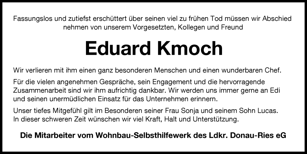 Traueranzeige von Eduard Kmoch von Donauwörther Zeitung