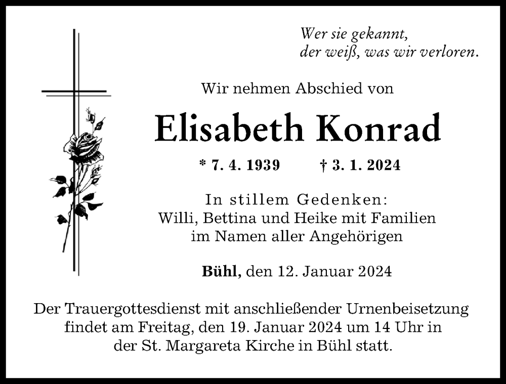 Traueranzeige von Elisabeth Konrad von Günzburger Zeitung