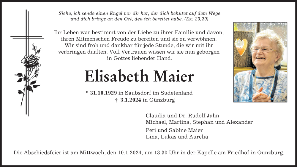 Traueranzeige von Elisabeth Maier von Günzburger Zeitung