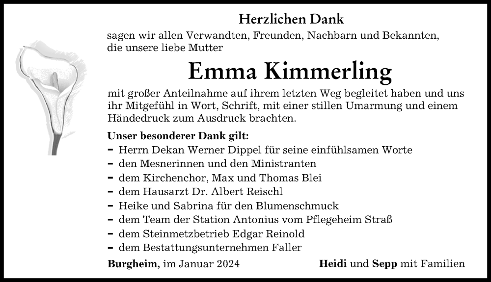 Traueranzeige von Emma Kimmerling von Neuburger Rundschau