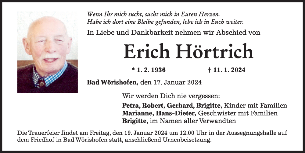 Traueranzeige von Erich Hörtrich von Mindelheimer Zeitung