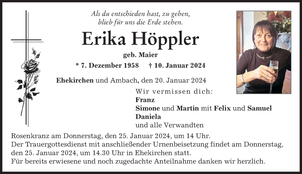 Traueranzeige von Erika Höppler von Neuburger Rundschau