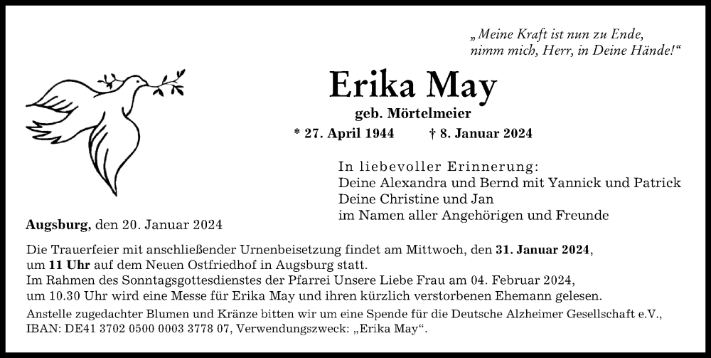 Traueranzeige von Erika May von Augsburger Allgemeine