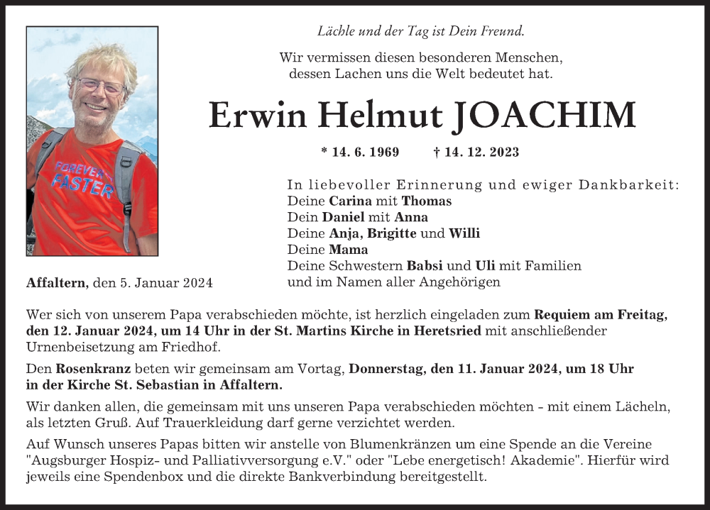  Traueranzeige für Erwin Helmut vom 05.01.2024 aus Augsburger Allgemeine