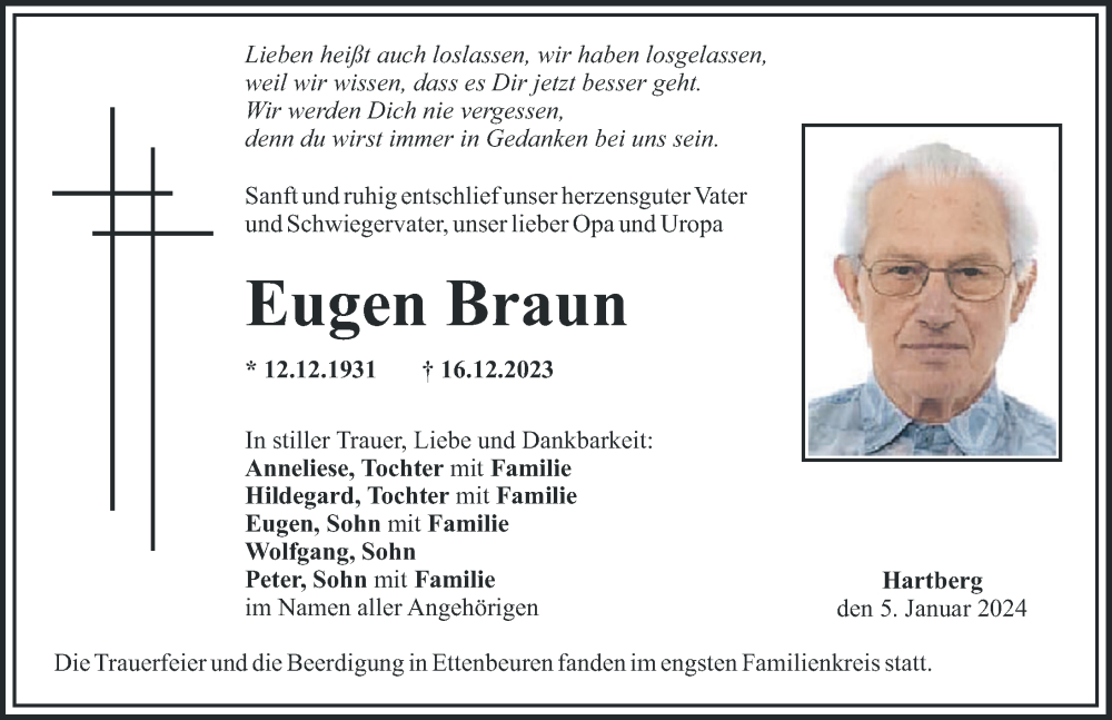 Traueranzeige von Eugen Braun von Günzburger Zeitung