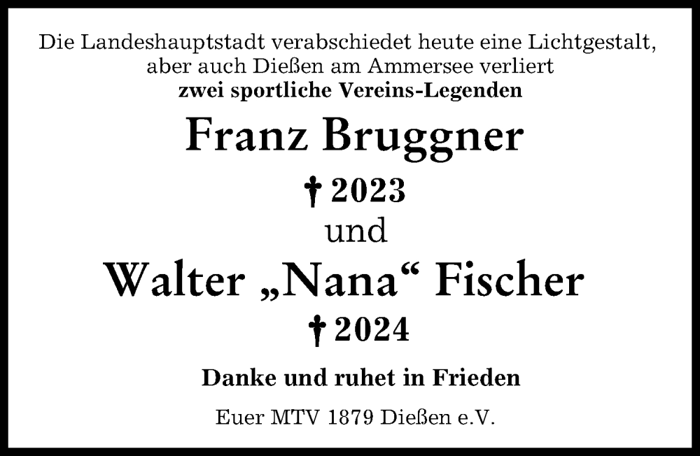 Traueranzeige von Franz Bruggner von Ammersee Kurier