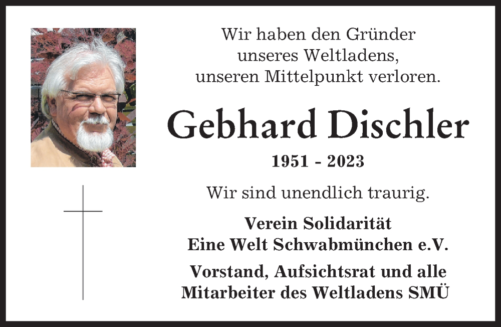 Traueranzeige von Gebhard Dischler von Schwabmünchner Allgemeine