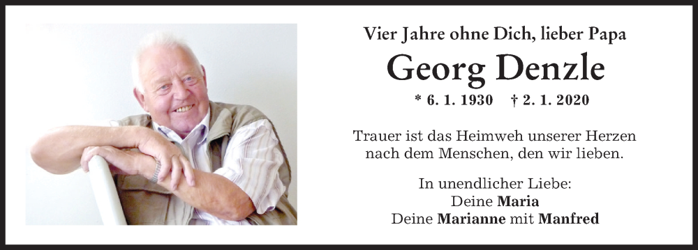  Traueranzeige für Georg Denzle vom 02.01.2024 aus Augsburger Allgemeine