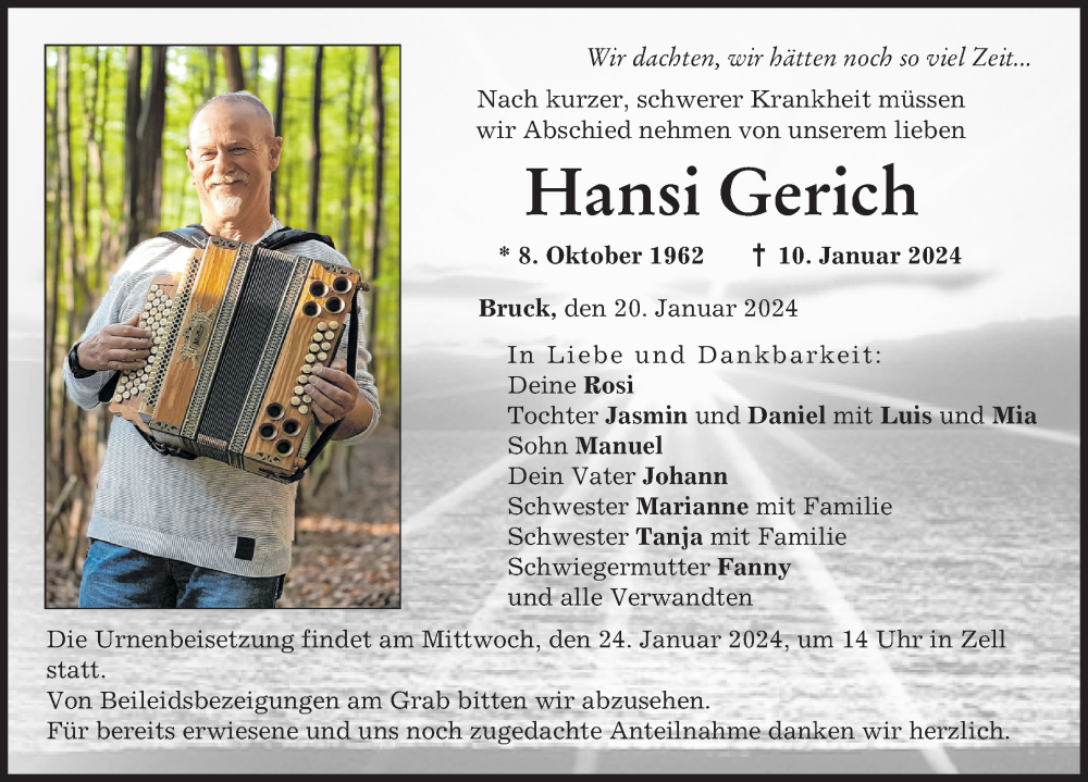  Traueranzeige für Hansi Gerich vom 20.01.2024 aus Neuburger Rundschau