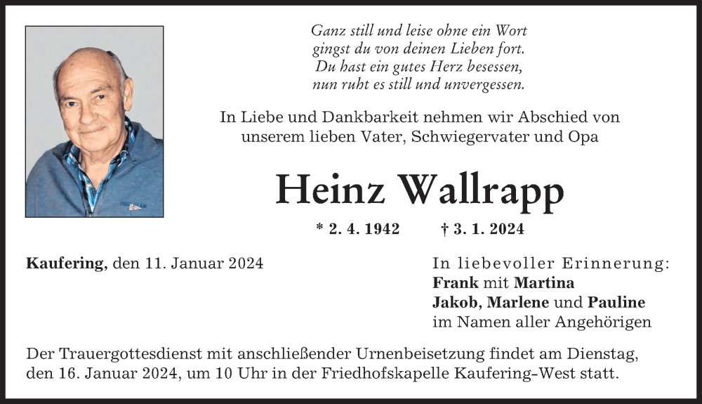 Traueranzeige von Heinz Wallrapp von Landsberger Tagblatt