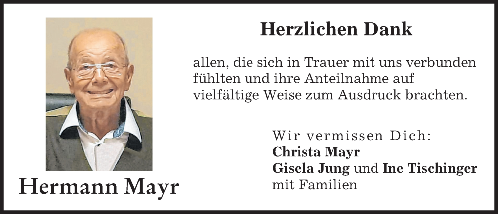 Traueranzeige von Hermann Mayr von Augsburger Allgemeine