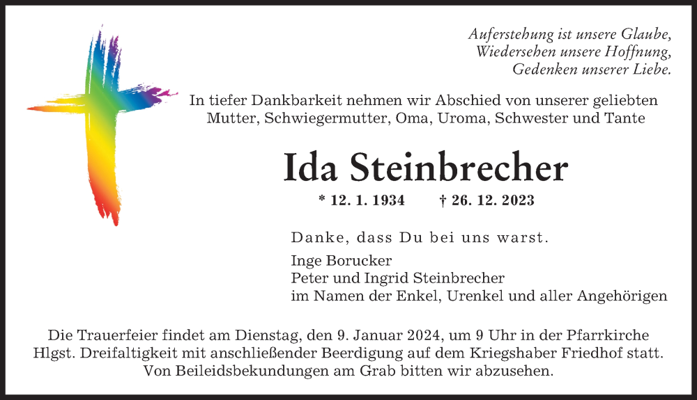 Traueranzeige von Ida Steinbrecher von Augsburger Allgemeine