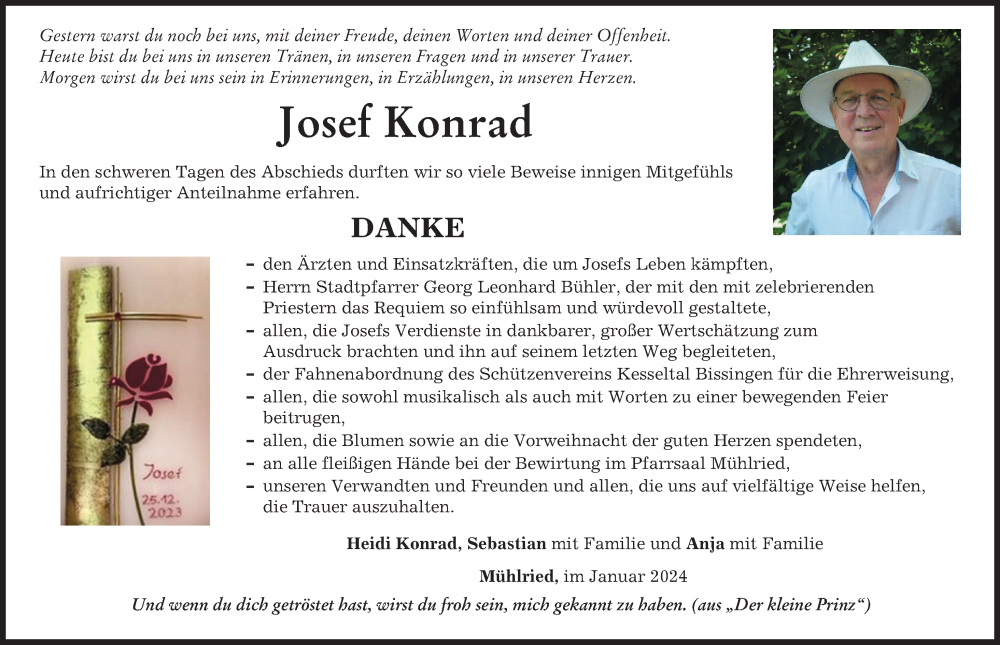 Traueranzeige von Josef Konrad von Donau Zeitung