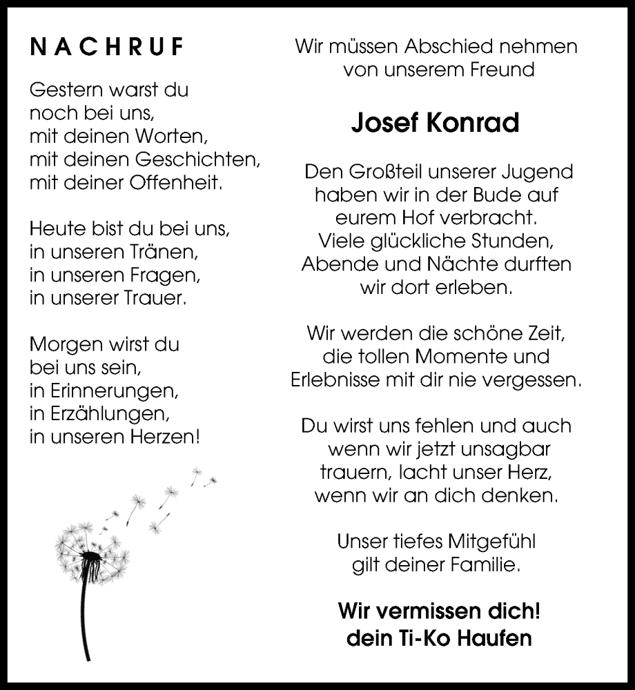 Traueranzeige von Josef Konrad von Günzburger Zeitung